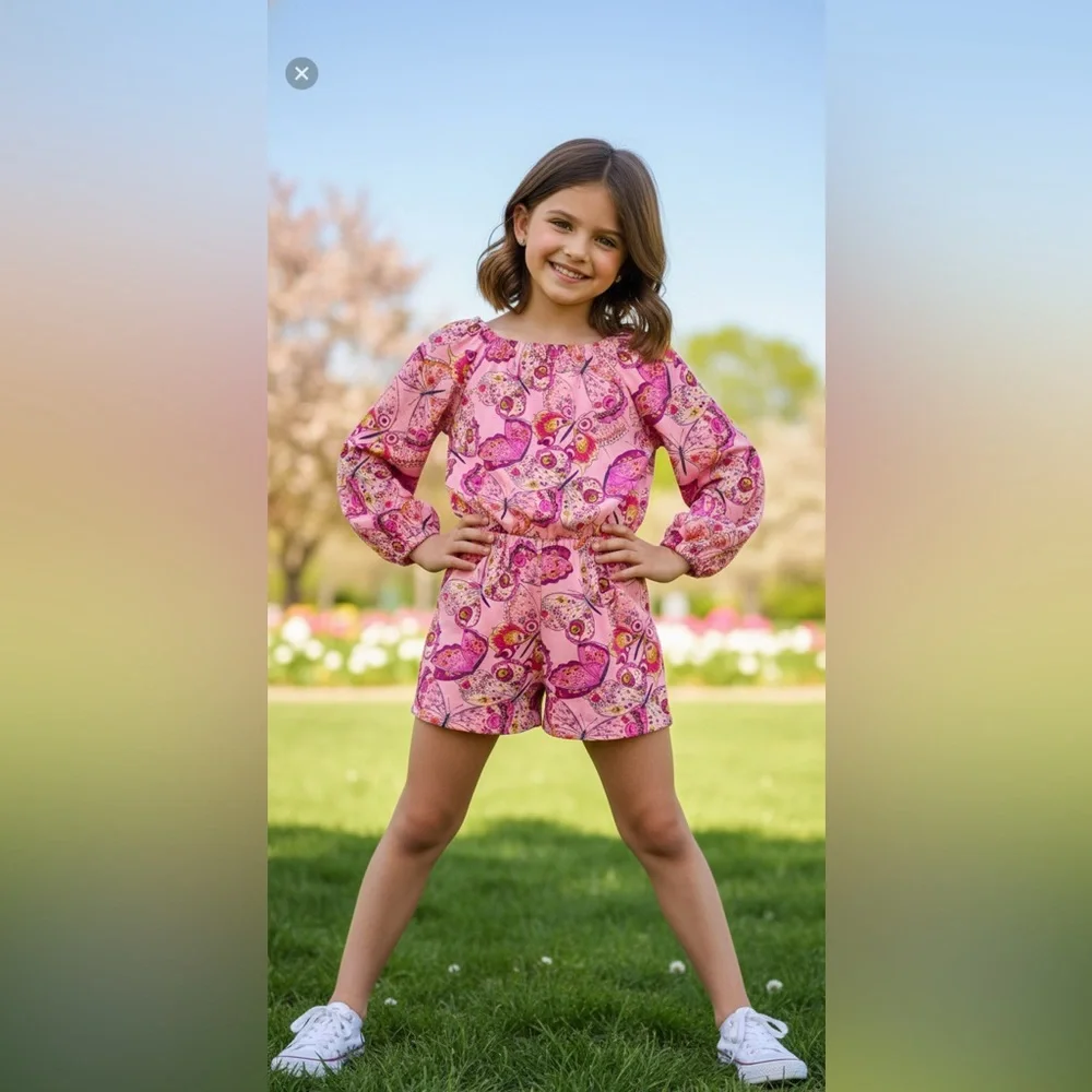 The Children's Place Pink Butterfly Print Romper size 14